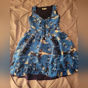 Kensie Silk Dress - Royal Blue with Abstract Pattern